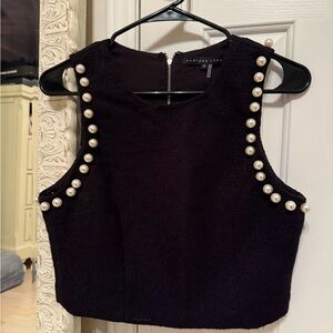 Endless Rose Black Pearl-Studded Crop Top